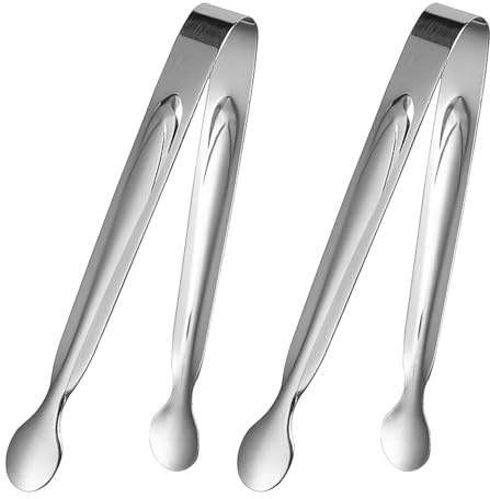 2 Stück Küchenzange, 304 Edelstahl Eiswürfelzange, Zuckerzange, Candybar Zangen, Eiszange, für Zuckerwürfel, Eiswürfel, Dessert, Büfett, Picknick, Silber (15cm)