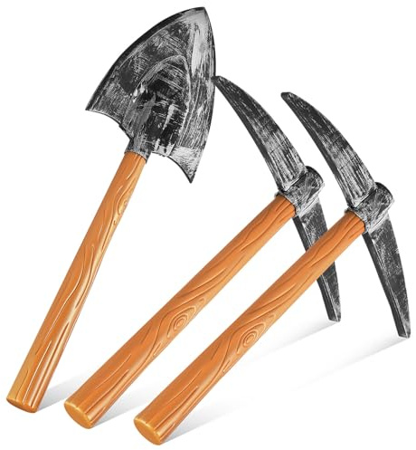 COLLBATH Set 3 Pezzi Piccone e Pala in Schiuma per Cosplay Minatore, Accessorio Scena Halloween e Spettacoli Teatrali, Utensile Manuale Leggero e Portatile per Feste e Performance
