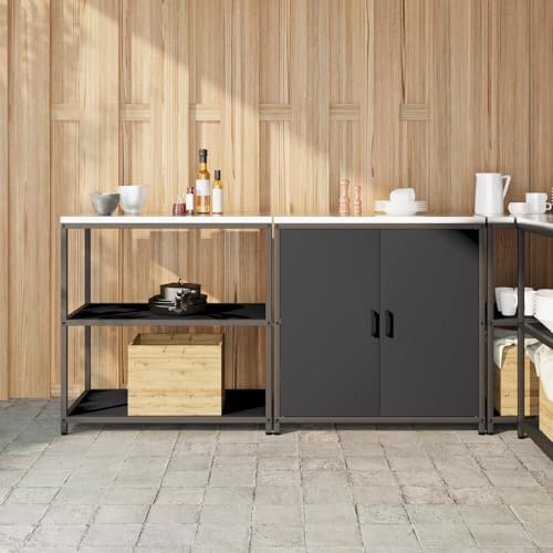 RMIHSJG Küchenlager-Set mit Regal und Tür, Verstellbar, 2 Stück, Schwarz, 150 x 50 x 92 cm, Stahlschrank für Garage, Aufbewahrungsschrank mit Stellfüßen, Organisationslösung,