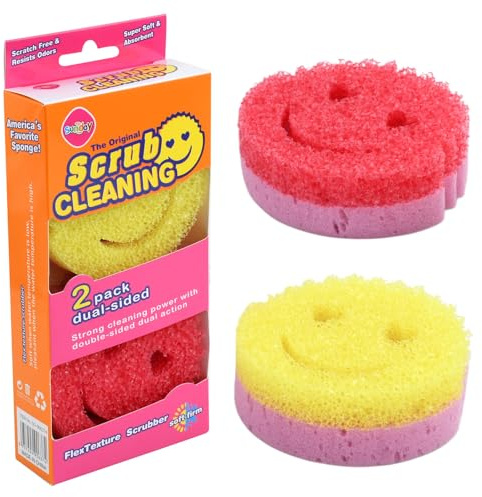 2er Pack Putzschwamm,Topfreiniger Küchenschwämme,Putzmittel mit Texturveränderung,Kratzfreier Spülschwamm,Geruchsresistenter Smiley Schwamm,Geschirrschwamm(Zufällige Farben)