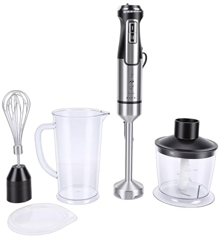 Tnfeeon Handmixer i Stål med Matberedare Bekväm Lätt Köksutrustning Multifunktionell Kraftfull för Smoothies Puréer Babymatberedare, Rostfritt (#1)