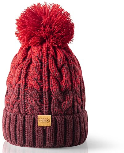 REDESS Wintermütze für Damen, mit Bommel, warmes Fleecefutter, dick, lässig, gestrickt, Skimütze
