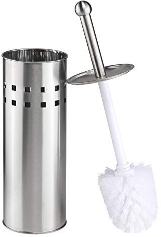 Bambelaa! Brosse WC avec support - En acier inoxydable - Argenté/blanc