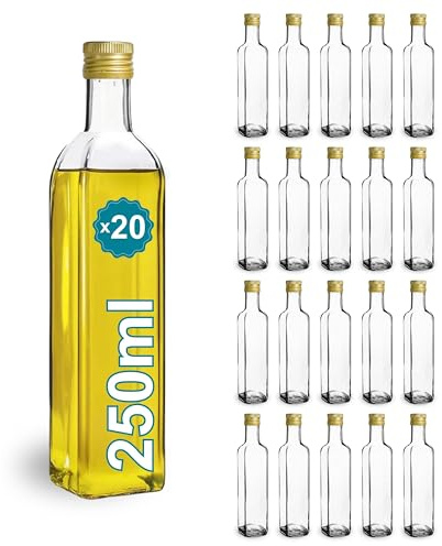 Espirito Rebelde Lot de 20 bouteilles carrées 250 ml avec couvercles Bouteilles d'huile et de vinaigre