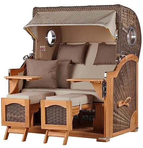bene living Strandkorb Ammersee Grande XL Teak Bullauge - PE grau - Modell 510-2,5-Sitzer inkl. Liftersystem