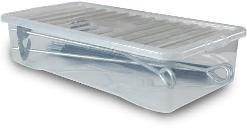 UNTERBETTKOMMODE 18 CM HOCH - 1 Stück 42 Liter - Aufbewahrungsbox mit Deckel - 80x40x18cm - LEBENSMITTELECHT - transparent klar - stapelbar - Kunststoff Box Organizer Stapelkiste Haushalt Kinderzimmer