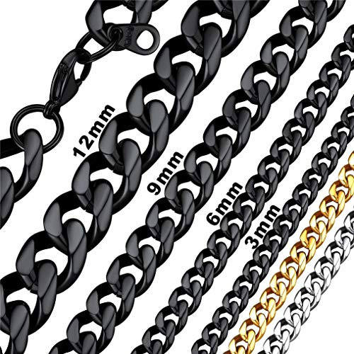 Bandmax 3mm kurze Panzerkette Choker für Damen Mädchen schwarz 36+5cm kubanische Halskette 1:1 Gliederkette Collier silberfarben Choker Kette Schmuck für Geburtstag