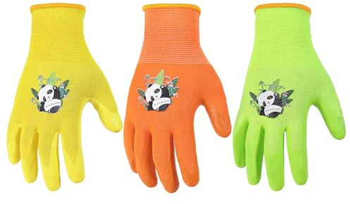 HANDLANDY - Guanti da giardinaggio per bambini dai 2 ai 13 anni, guanti da giardino rivestiti in nitrile, per bambini, bambine e ragazzi, 3 paia (taglia 4)