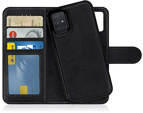 MyGadget Flip Case für Samsung Galaxy A71 4G - [ abnehmbare Magnet Hülle ] - Handyhülle aus Kunstleder - [ Klapphülle mit Kartenfach ] Schutzhülle in Grau Schwarz