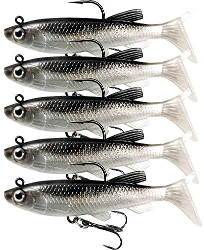 VMSIXVM Soft Fishing Lures Shad Minnow Swimbaits, Pre-Rigged Jig Heads Paddle Tail Swim Baits for Bass, Trout, Walleye, Crappie, Sinking Jigs Bait for Saltwater Freshwater, Fishing Gifts for Men