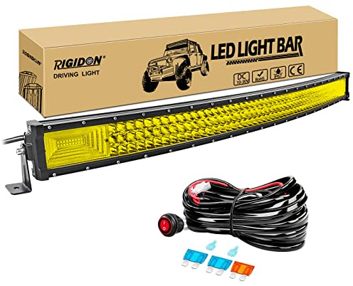 RIGIDON Gebogene led lampe, 42 Zoll 105cm 540W Led lichtleiste kfz mit 12v kabelbaum kit, Offroad beleuchtung für Auto SUV ATV, UTV, LKW 4x4, Fahrzeuge, 3000K Gelb led nebelscheinwerfer led light bar