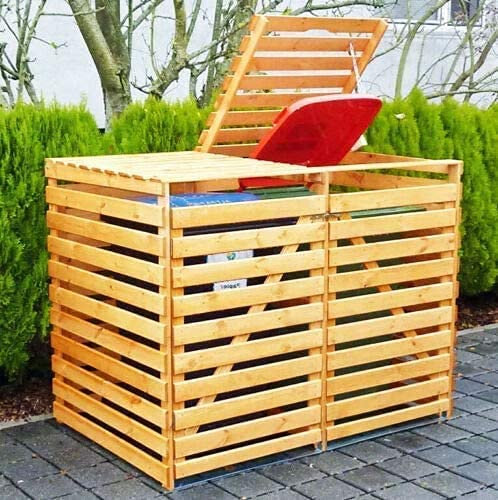Double Wheelie Bin Storage 2 Two Compartments Wooden Store Outdoor Garden Rubbish Dustbin Shed