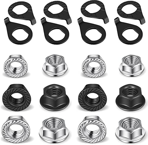 24 Pcs Bike Wheel Axle Nut and Safety Washer Kit 3 Sizes Bicycle Hub Flanged Axle Nut Steel Flange Nuts Wheel Retaining Bicycle Hook Hub Parts for Front and Rear Bike Wheel Accessories Mountain Road | Steel Bicycle Flange Hub Hardware, Front Rear Wheel Compatible, Mountain Road Bike Repair, Bulk Replacement Parts Kit