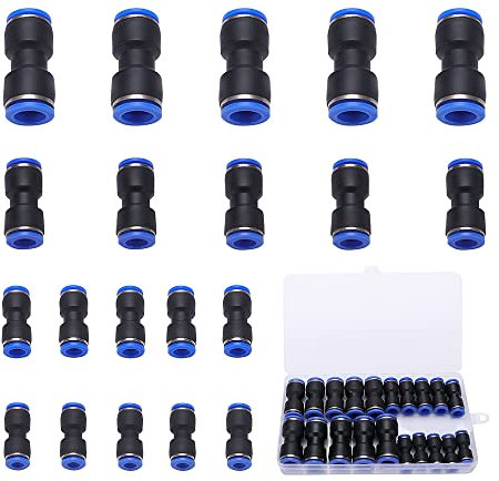 VooGenzek 20 PCS Straight Pneumatic Connectors, Push in Quick Release Fitting Connectors, for Air Water Hose 6mm/8mm/10mm/12mm