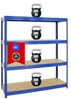 PROREGAL Schwerlastregal Dino Extra Breit 180x160x60 cm Fachlast 600kg Blau, Garagenregal, Lagerregal, Steckregal, Weitspannregal