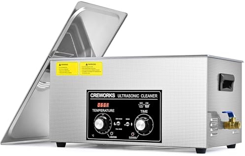 CREWORKS Ultraschallreinigungsgerät Edelstahl 22L Ultraschallreiniger 480W mit Heizung Timer Degas & Soft-Modus für Zahnprothesen Schmuck Brillen Uhren Gläser Ultraschall-Reinigungsgerät mit Knöpfen