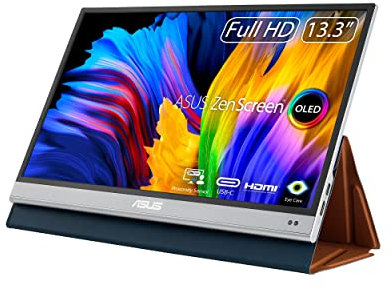 ASUS ZenScreen OLED MQ13AH - 13,3 Zoll tragbarer USB Monitor - 100% DCI-P3, Full HD 1920x1080, 16:9, 1ms, HDR 10 - 490g leicht, Typ-C USB, Mini HDMI, Autorotation, Smartcase, Stativ Sockel, glänzend