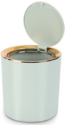 WOUMON Tischmülleimer Mit Deckel,Kunststoff Mülleimer Mini,Klein Mülltonne für Küche, Schlafzimmer, Bad, Schreibtisch,14.3 * 15cm (Hellgrün)
