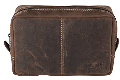Gillis London Leder Kulturbeutel, hochwertige Kulturtasche aus echtem Leder, edles Necessaire für Damen und Herren (Vintage Brown, Wellington small)