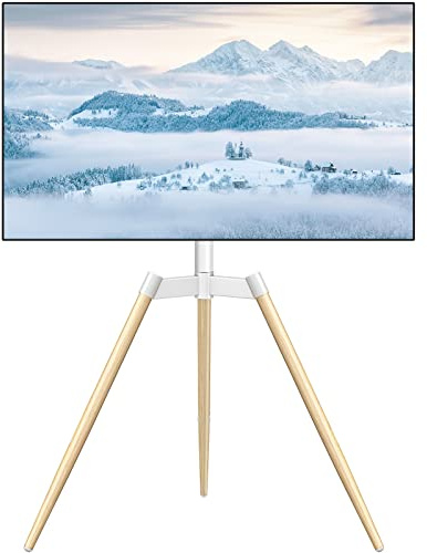Soporte Television Pie Suelo Trípode - Rfiver Soporte TV Giratorio Madera para 32-65 Pulgadas Televisor - Blanco Alto Altura Ajustable TV Stand con Patas de Madera | MAX Vesa 400 * 400mm 35kg
