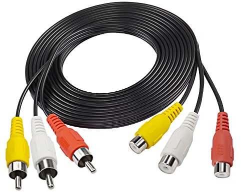 MEIRIYFA 3RCA av rallonge, 3 RCA mâle à 3 RCA femelle Audio Vidéo composite rallonge pour DVD CD TV (5m)