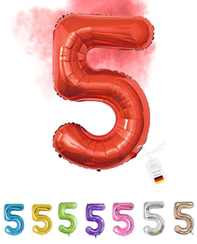LITTLE BIRTHDAY | Zahlen Luftballon | Folienballon | Helium Gas Balloon Ballon | 101 cm | 0 1 2 3 4 5 6 7 8 9 in vielen Farben | Geburtstag | Kindergeburtstag | Deko | rot 5