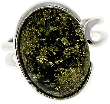 SilverAmber Jewellery Classico anello di design in argento Sterling 925 e ambra baltica regolabile, GL464A, Adjustable, Gemma, Ambra