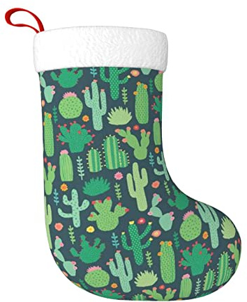 AvImYa Grande chaussette de Noël - Bas de Noël - Cadeau de fête - Décoration de cheminée - Cactus mignon - Illustration sans couture