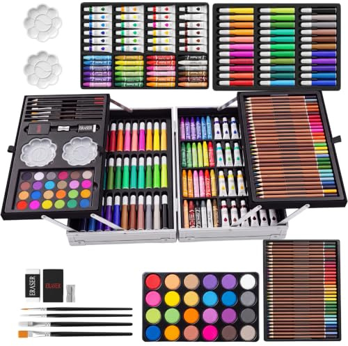 Vivo Technologies 145 Pcs Professional Art Set, Deluxe Aluminium Art Case Painting Set with Sketching Pencils Drawing Pencils, Premium Christmas,Birthday, New Year