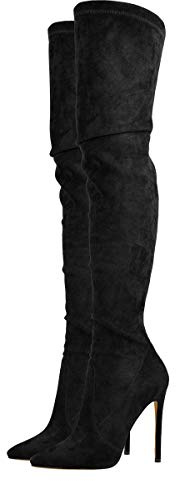 blingqueen Botas por encima de la rodilla para mujer, tacones altos, elásticas, Terciopelo negro, 42 EU