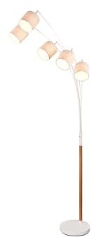Bogen-lampe mit Holzfuß & Leinen große Stehleuchte | Höhe 200cm, 5x E14, mit An/Aus Schalter, für Wohnzimmer & Schlafzimmer, skandinavische Stehlampe, gemütliches Licht