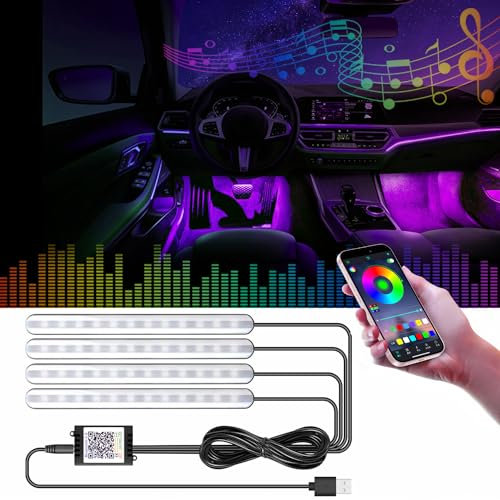 GZ5CG Car Footwell Lights RGB Interior Ambient Lighting Underdash Footwell Lights with APP Control & Music Sync, 16 Million Colors DIY Mode, USB 5V