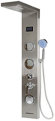 LED Colonna Doccia Idromassaggio in 304 Acciaio Inox Pannello Doccia Set con Miscelatore da Massaggi, Soffione Fisso, Doccetta e Bocca Vasca 5 Funzioni per Bagno Nera