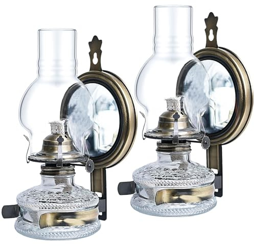 GXFCCYXT 2 Pieces Large Kerosene Lamp Lantern Wall Mounted Kerosene Lamps Vintage Glass Clear Kerosene Lamp Rustic Oil Lamp for Indoor Use Home Decor Lighting - Bronze