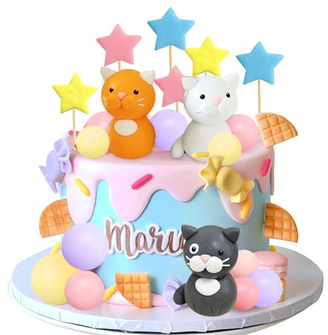 DRWATE Cute Cat Cake Toppers - Paw Figurines for Cat Theme Birthday Party, Baby Shower - Style 01