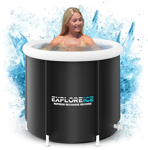 Explore Ice Recovery Pod 2.0 White/Black, Extra Large Cold Tub, Premium Cold Plunge Tub Outdoor, Portable Ice Bath, Ice Barrel Cold Therapy Bath (White/Black)