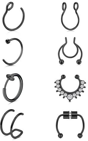 JFORYOU 6–10 st falska näspiercingar, 20 g, 8 mm, falsk näspiercing, öron, helix och broskpiercing, falsk piercing för näsa, öron, helix och brosk, Rostfritt stål