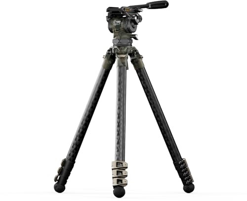 Tilta Video Kamera Stativ mit 75mm Bowl Cine Fluid Kopf mit 3-stufigen Carbonfaser-Stativbeinen Max. Belastung 8KG, Hochbelastbares Stativ für DSLR Kamera Camcorder - Forest Camo TT-CT08-75-FC