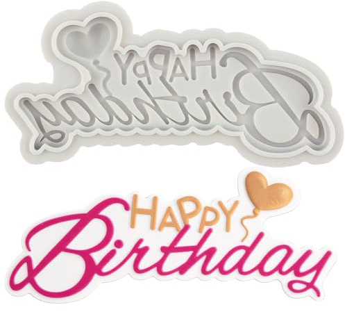 MINFEIDMS Moule rectangulaire en silicone Décoration de gâteaux avec inscription « Happy Birthday » - Gris - 1,2 tasses - Parfait pour chocolat, fondant, bonbons