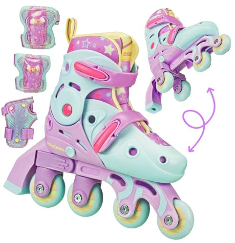 Roller Derby Switch Skates for Beginners, 2 in 1 Adjustable Skates Convert from Learn Mode to Inline Skates for Toddlers, Kids