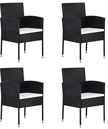 Xichuzi Gartenstühle mit Kissen in Cremeweiß 4 STK. Schwarz Polyrattan, Gartenmöbel, Terrassenstühle, Balkon Stühle, Balkonstuhl, Garten Stühle Für Draussen - 318707