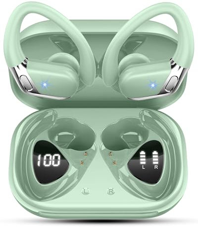 Wireless Earbuds, 2025 Bluetooth 5.4 Headphones Sports, Deep Bass Stereo in Ear Headphone for Running, 1.5 H USB-C Fast Charge, 50H Wireless Earphones with Mic CVC 8.0 Cancelling Mic, Light Green