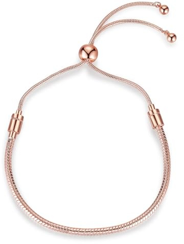 ARICHDUDE Charms Bracelet for Women Men 3mm Snake Chain Bracelet Birthday Christmas DIY Jewelry Gift Adjustable Size(rose gold)
