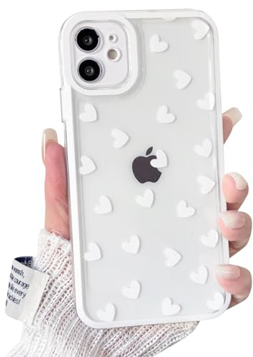 NITITOP Compatible with iPhone 12 Mini Case Cute Clear White Love Heart Pattern for Girls Women Soft TPU Transparent Colourful Frame Full Camera Lens Shockproof Protective Cover - White