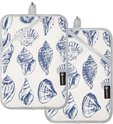 Set di 2 presine resistenti al calore, alla moda, con conchiglie blu, per cucina, barbecue, sottobicchieri, presine, presine da forno