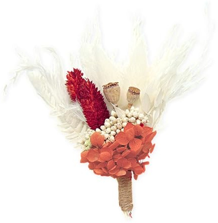 Boutonnière Mariage Homme Fleurs séchées et préservées Orange - Petit Bouquet sur Support magnétique aimanté - Corsage marié témoins Broche Demoiselle d'honneur (Orange)