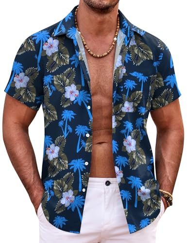 COOFANDY Mens Hawaiian Shirts Short Sleeve Summer Holiday Shirts for Men Button Down Tropical Beach Shirts Tops
