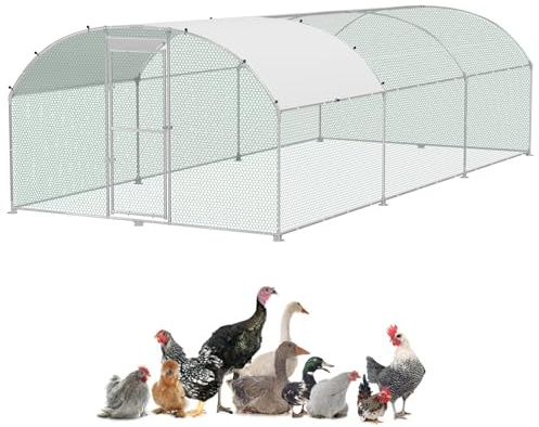 UISEBRT hönshus 3 x 6 m kycklingbur, frigångshus, kycklinghus av galvaniserade rör, fjäderfähage utomhushage med låsbar dörr och kupoltak för kyckling, kanin, fjäderfä, små djur