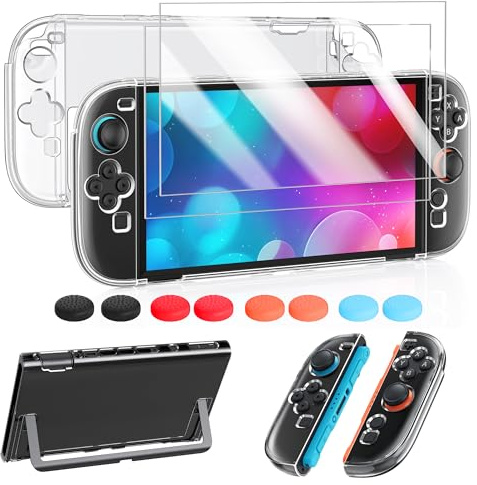 Kit Coque et Protection Écran pour Nintendo Switch 2, Transparent | (Non pour Switch 1/OLED) FYOUNG Kit Accessoires 3-en-1, Coque Rigide PC, Protection Écran, Capuchons Joystick pour Switch 2