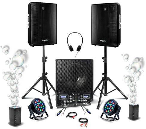 Ibiza - DJ-Set Sono 2 Lautsprecher Ibiza DISCO15B 700 W – Gehäuse 800 W SUB15A – Mischpult DJM250BT-MKII – 2 pro RGB – 2 Seifenblasenmaschinen